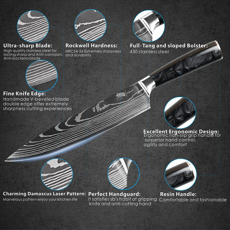 7Cr17MoV High Carbon Stainless Steel Handmade Forged Black Resin Handle for All Purpose Cutting Carving Paring Kitchen Chef Knife