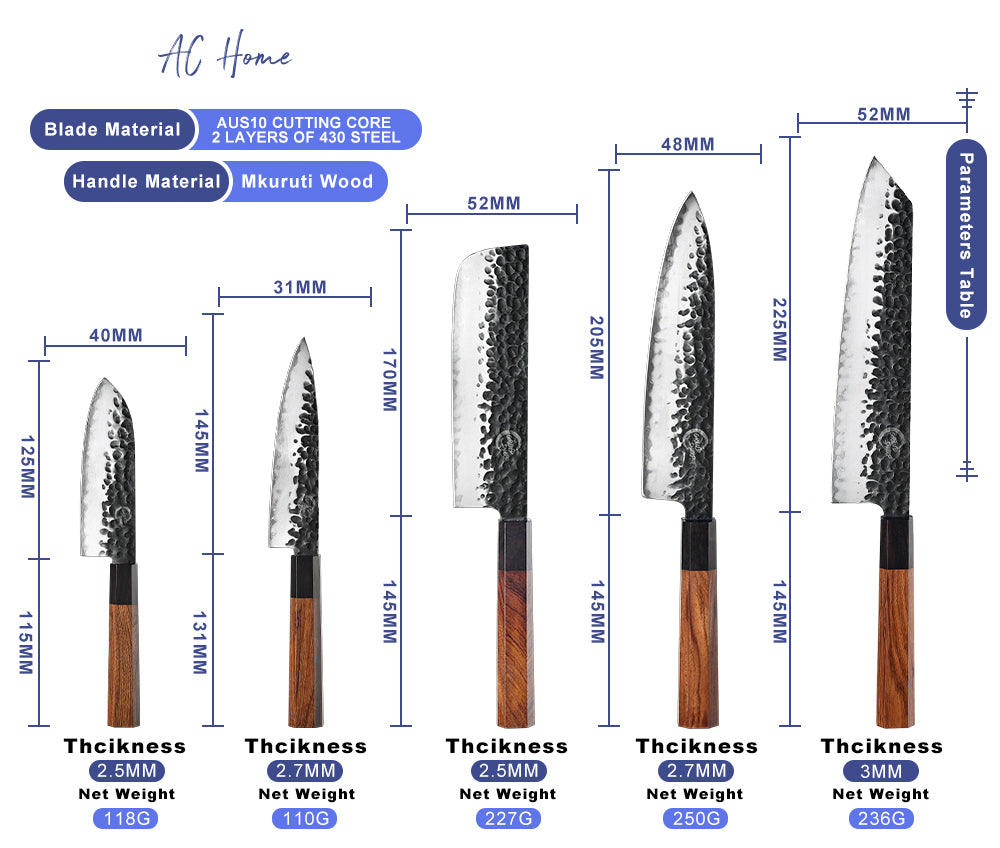 3 Layers Blade AUS-10 Handmade Forged cutter Octagonal Japanese Handle Chef Paring Santoku Kiritsuke Slaughter Kitchen Knives