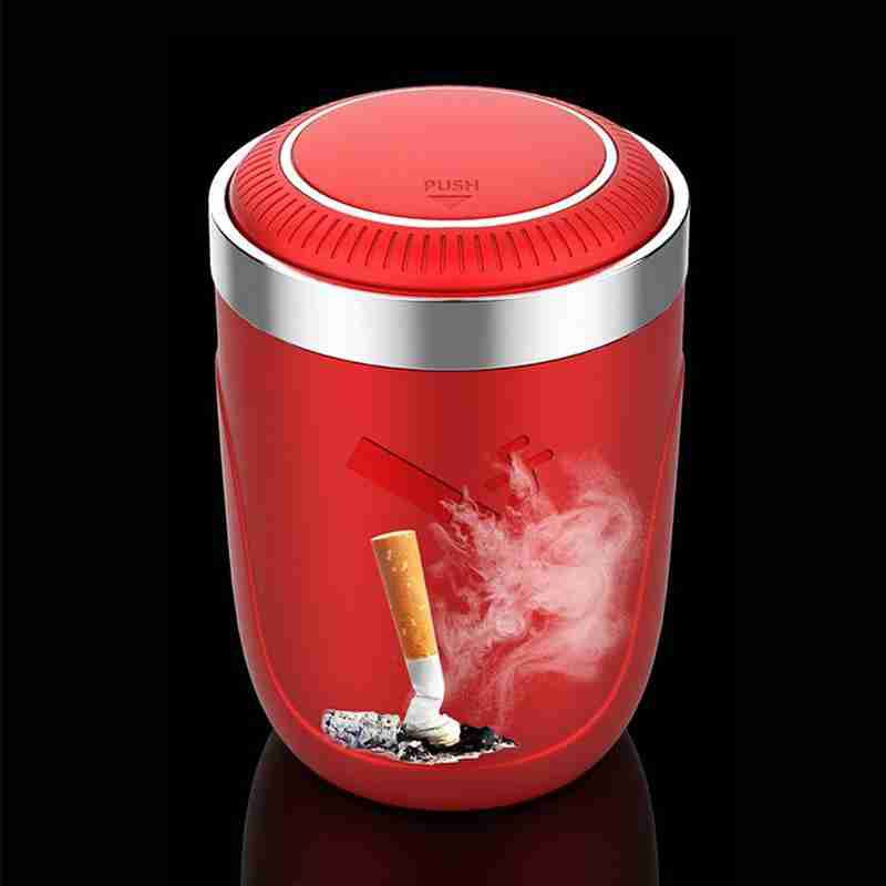 No Liner Stainless Steel Portable with LED Light Smokeless Smoking Stand Cylinder Cup Holder Auto Car Ashtray