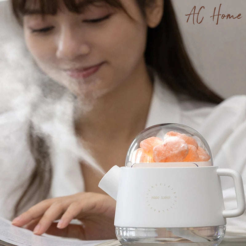 Rechargeable Battery Wireless Aroma Diffuser Salt Lamp Crystal Stone Magic Teapot Himalayan Salt Humidifier