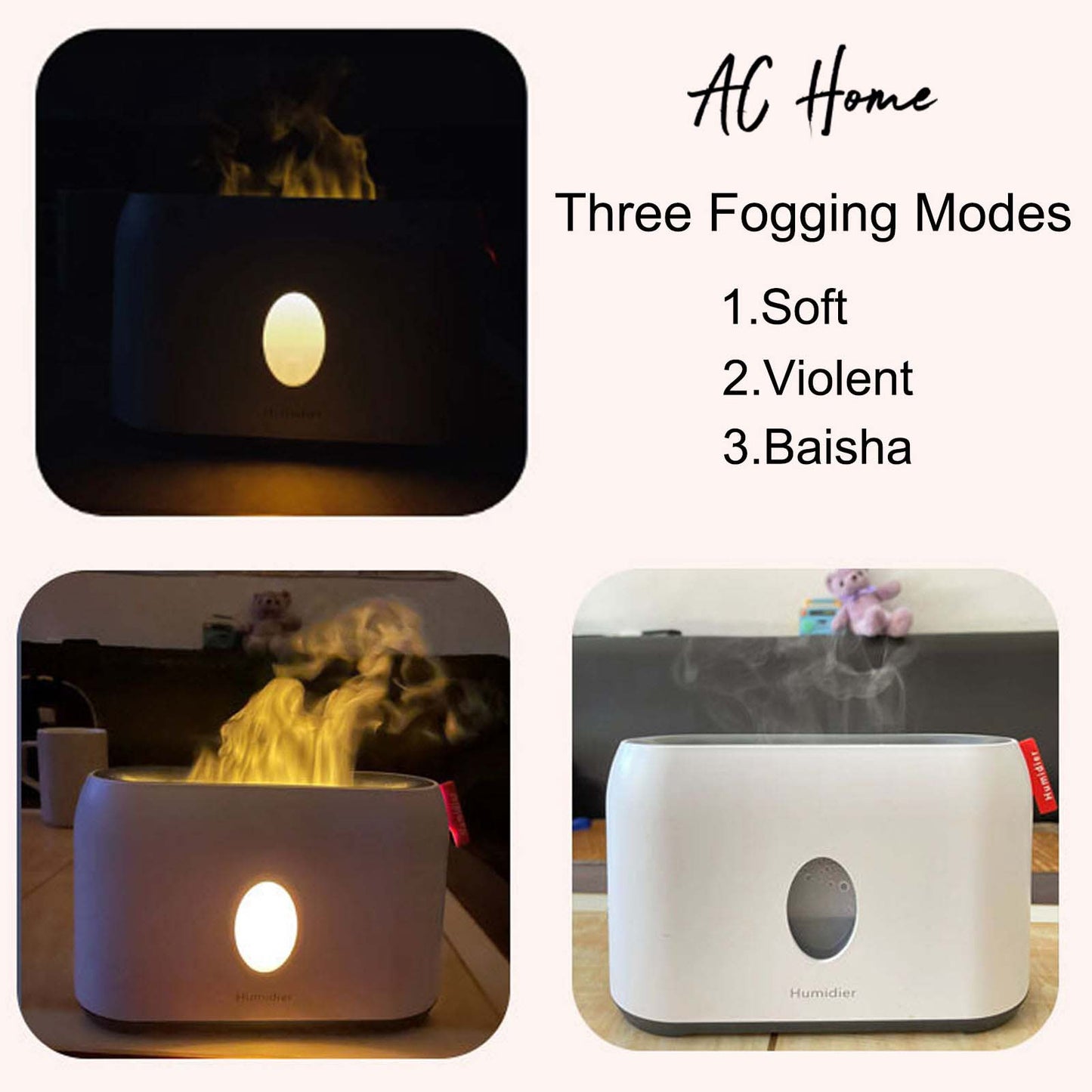 Ultrasonic Humidifier Flame Effect Tabletop Humidifier 200ml Flame Diffuser Essential Oil