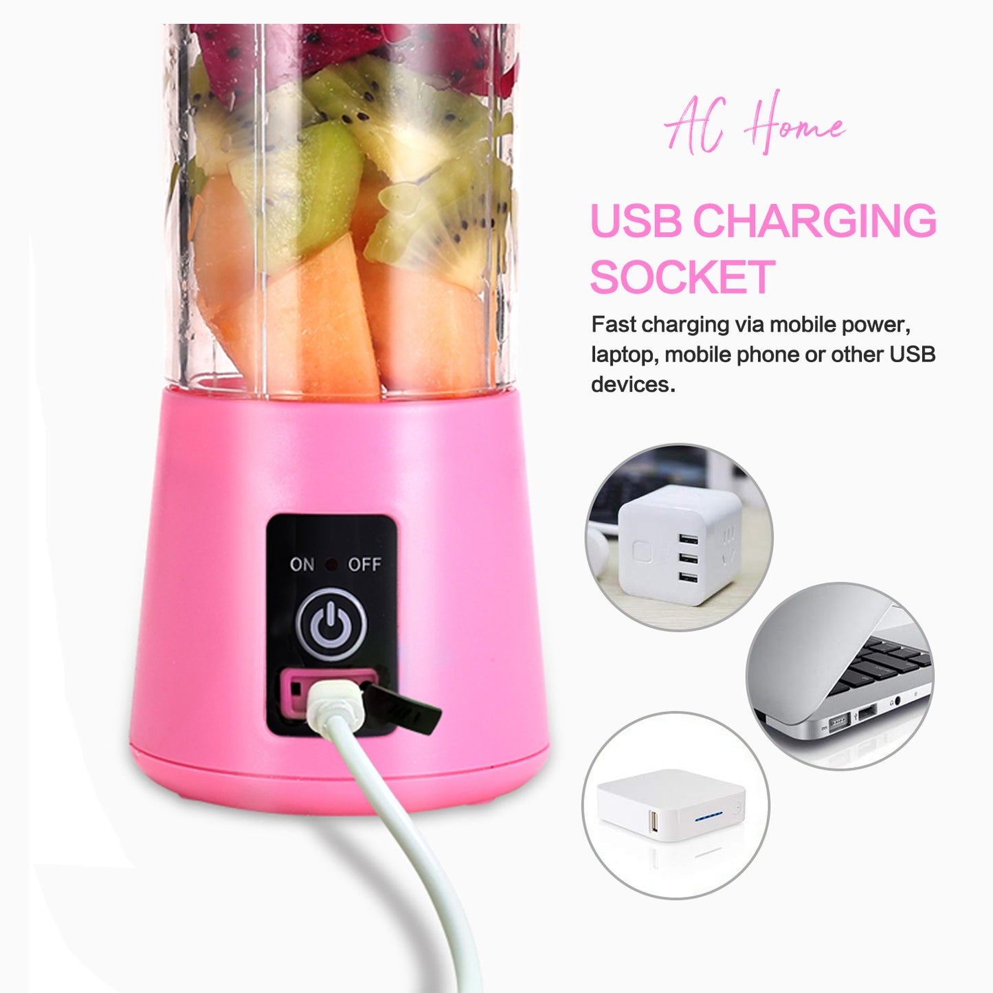 Household Portable Juicer Blender Household Fruit Mixer- Six Blades in 3D 380ml USB Juicer Cup