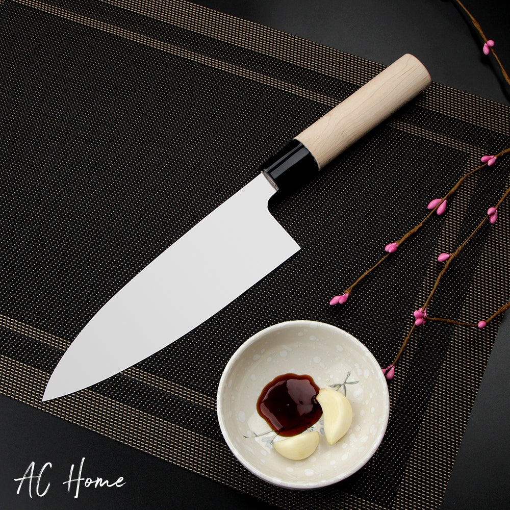 Japanese White Stainless Steel Blade Poultry and Fillet Fish Full Tang Wood Handle Sashimi Knife
